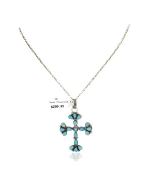 Handmade Cross Certified Authentic Zuni .925 Sterling Silver Natural Turquoise Native American Necklace 24368 Handmade Cross Certified Authentic Zuni .925 Sterling Silver Natural Turquoise Native American Necklace 24368