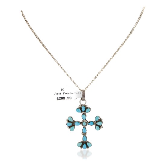Handmade Cross Certified Authentic Zuni .925 Sterling Silver Natural Turquoise Native American Necklace 24368 Handmade Cross Certified Authentic Zuni .925 Sterling Silver Natural Turquoise Native American Necklace 24368