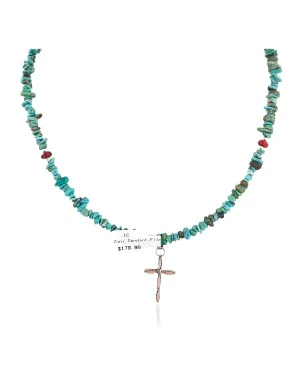 Cross Handmade Certified Authentic Zuni .925 Sterling Silver Natural Charoite Coral Turquoise Native American Necklace 24371-4-1601-26