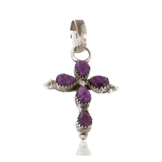 Cross Handmade Certified Authentic Zuni .925 Sterling Silver Natural Sugilite Native American Pendant 24371-5 All Products NB151129002946 24371-5 (by LomaSiiva)