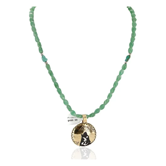 Certified Authentic Wolf 12kt Gold Filled and .925 Sterling Silver Handmade Natural Turquoise Jade Native American Necklace 24420-4-10225 Certified Authentic Wolf 12kt Gold Filled and .925 Sterling Silver Handmade Natural Turquoise Jade Native American Necklace 24420-4-10225