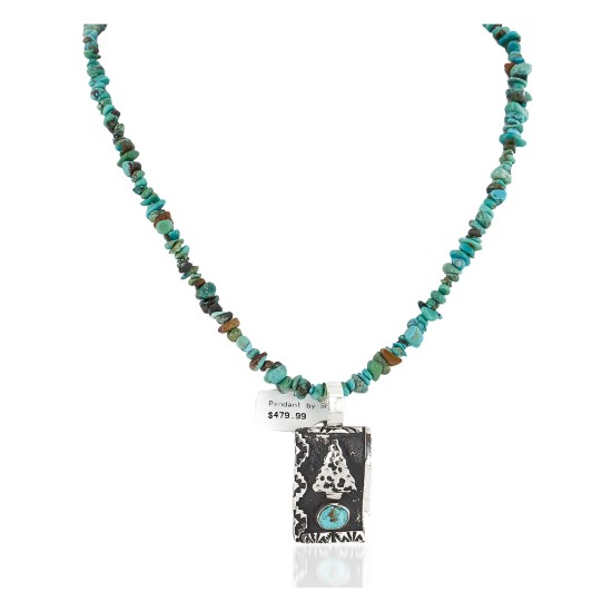 Certified Authentic .925 Sterling Silver Arrow Handmade Natural Turquoise Native American Necklace 24422-1-16070