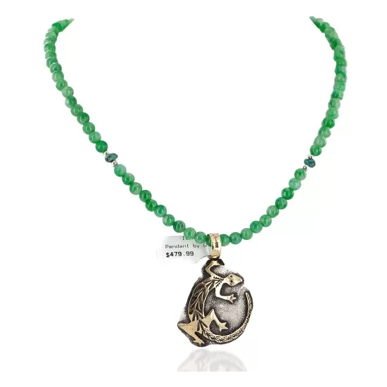 Certified Authentic 12kt Gold Filled and .925 Sterling Silver Handmade Gecko Natural Turquoise Quartz Native American Necklace 24422-2-15781 Certified Authentic 12kt Gold Filled and .925 Sterling Silver Handmade Gecko Natural Turquoise Quartz Native American Necklace 24422-2-15781