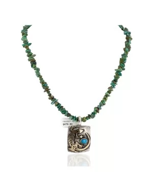 Certified Authentic 12kt Gold Filled and .925 Sterling Silver Handmade Gecko Natural Turquoise Native American Necklace 24422-6-16065-6