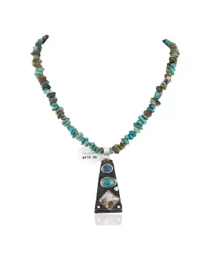 Certified Authentic .925 Sterling Silver Handmade Natural Turquoise Lapis Native American Necklace 24422-8-16070