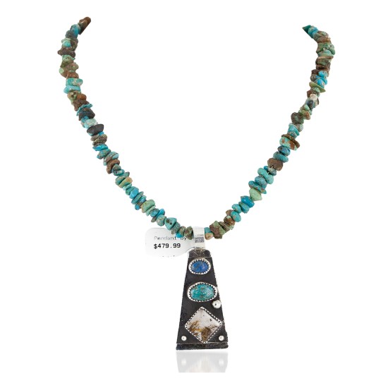 Certified Authentic .925 Sterling Silver Handmade Natural Turquoise Lapis Native American Necklace 24422-8-16070