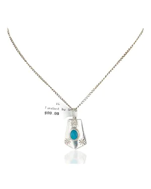 Certified Authentic .925 Sterling Silver Handmade Navajo Natural Turquoise Native American Necklace 24423-2