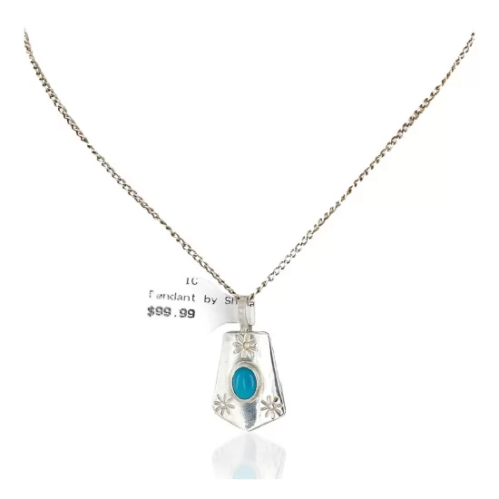 Certified Authentic .925 Sterling Silver Handmade Navajo Natural Turquoise Native American Necklace 24423-2