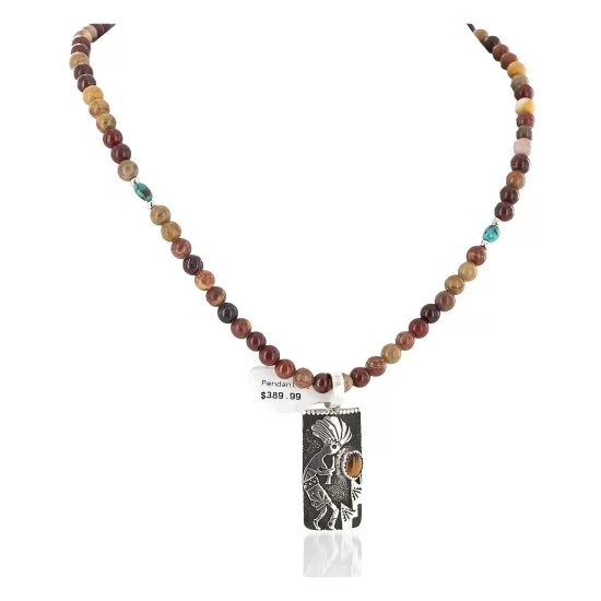 Certified Authentic .925 Sterling Silver Kokopelli Handmade Natural Turquoise Tigers Eye Agate Native American Necklace 24424-2-10217 Certified Authentic .925 Sterling Silver Kokopelli Handmade Natural Turquoise Tigers Eye Agate Native American Necklace 24424-2-10217