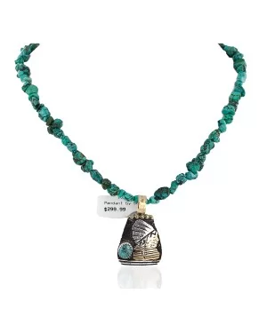 .925 Sterling Silver and 12kt Gold Filled Handmade INDIAN Certified Authentic Navajo Natural Turquoise Native American Necklace 24425-16065-3
