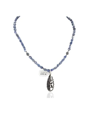 Certified Authentic .925 Sterling Silver Handmade Natural Lapis Hematite Native American Necklace 24426-1-16047-1