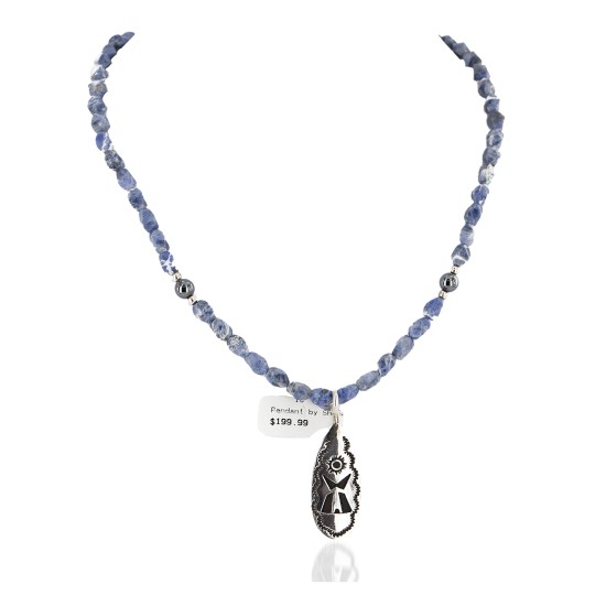 Certified Authentic .925 Sterling Silver Handmade Natural Lapis Hematite Native American Necklace 24426-1-16047-1