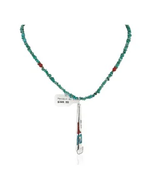 .925 Sterling Silver Handmade Certified Authentic Navajo Natural Chips Turquoise Chips Coral Native American Necklace 24434-15771
