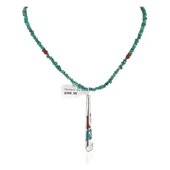.925 Sterling Silver Handmade Certified Authentic Navajo Natural Chips Turquoise Chips Coral Native American Necklace 24434-15771 .925 Sterling Silver Handmade Certified Authentic Navajo Natural Chips Turquoise Chips Coral Native American Necklace 24434-15771