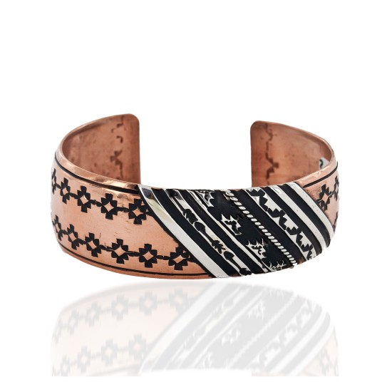 Handmade Mountain Certified Authentic Navajo Pure .925 Sterling Silver and Copper Native American Bracelet 24440-2