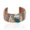 Handmade Certified Authentic Horse Navajo .925 Sterling Silver and Pure Copper Natural Chips Turquoise Wide Native American Bracelet 24443