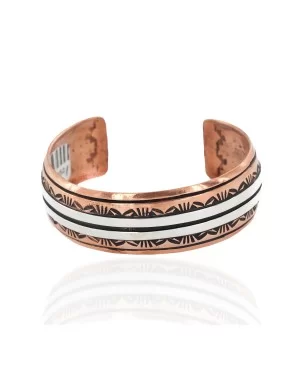 Handmade Certified Authentic Navajo Pure .925 Sterling Silver and Copper Native American Bracelet 24452-1 Handmade Certified Authentic Navajo Pure .925 Sterling Silver and Copper Native American Bracelet 24452-1