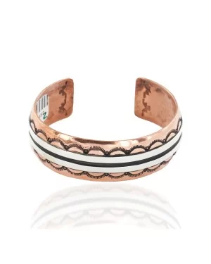 Handmade Certified Authentic Navajo Pure .925 Sterling Silver and Copper Native American Bracelet 24452-2