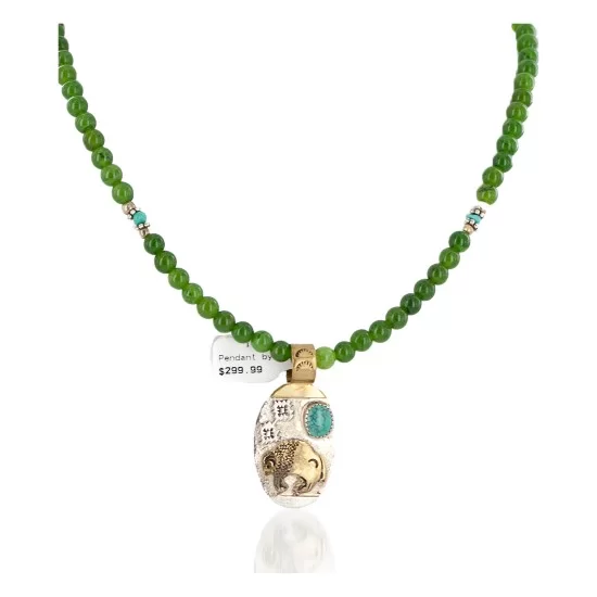 12kt Gold Filled .925 Sterling Silver Handmade Buffalo Certified Authentic Navajo Natural Spiderweb Turquoise Native American Necklace 24460-16026-5 12kt Gold Filled .925 Sterling Silver Handmade Buffalo Certified Authentic Navajo Natural Spiderweb Turquoise Native American Necklace 24460-16026-5