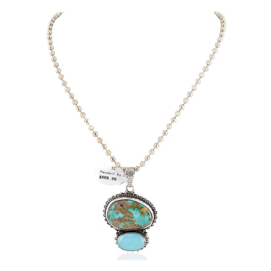 Handmade .925 Sterling Silver Natural Turquoise and Turquoise Native American Necklace 24478-1 Handmade .925 Sterling Silver Natural Turquoise and Turquoise Native American Necklace 24478-1