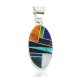 Oval Navajo Certified Authentic .925 Sterling Silver Natural Multicolor Real Handmade Native American Inlaid Pendant 24490-12