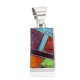 Certified Authentic Rectangle Navajo .925 Sterling Silver Natural Multicolor Real Handmade Native American Inlaid Pendant 24490-13