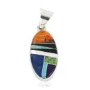 Navajo Oval Certified Authentic .925 Sterling Silver Natural Multicolor Real Handmade Native American Inlaid Pendant 24490-2