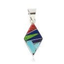 Navajo Rhombus Certified Authentic .925 Sterling Silver Natural Multicolor Real Handmade Native American Inlaid Pendant 24490-3
