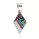 Navajo Rhombus Certified Authentic .925 Sterling Silver Natural Multicolor Real Handmade Native American Inlaid Pendant 24490-4