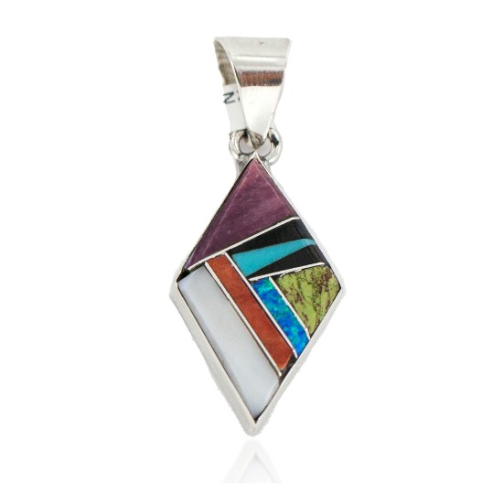 Navajo Rhombus Certified Authentic .925 Sterling Silver Natural Multicolor Real Handmade Native American Inlaid Pendant 24490-4 All Products NB160324215352 24490-4 (by LomaSiiva)