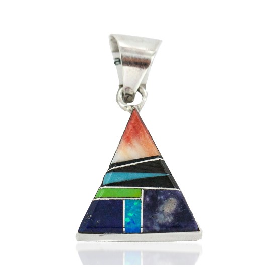 Certified Authentic Navajo Triangle .925 Sterling Silver Natural Multicolor Real Handmade Native American Inlaid Pendant 24491-2 All Products NB160324205704 24491-2 (by LomaSiiva)
