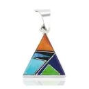 Navajo Triangle Certified Authentic .925 Sterling Silver Natural Multicolor Real Handmade Native American Inlaid Pendant 24491-8