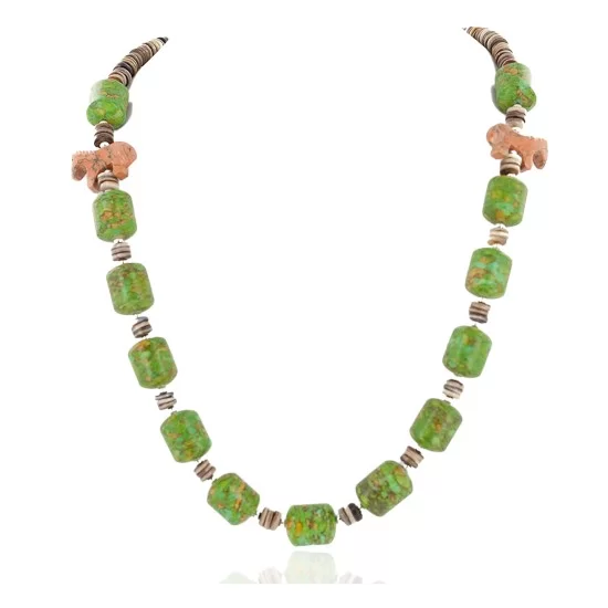 Carved Horse Fetish Certified Authentic Navajo .925 Sterling Silver Natural Jasper Gaspeite Native American Necklace 25102-2