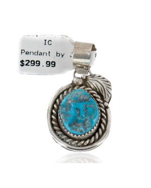 Certified Authentic Handmade .925 Sterling Silver Navajo Natural Turquoise Native American Pendant 25298-4