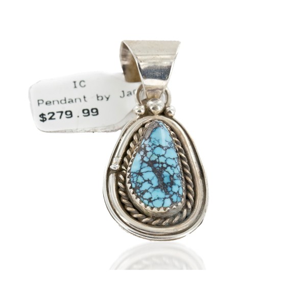 Certified Authentic .925 Sterling Silver Handmade Navajo Natural Spiderweb Turquoise Native American Pendant  25299-1