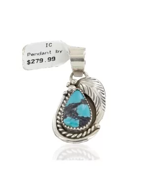 Certified Authentic .925 Sterling Silver Handmade Navajo Natural Turquoise Native American Pendant 25299-4