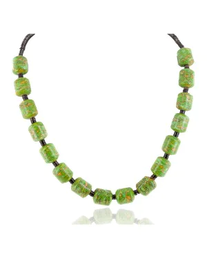 Certified Authentic Navajo .925 Sterling Silver Composite Gaspeite Heishi Native American Necklace 25306-2