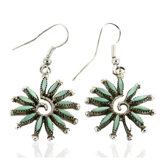 Certified Authentic Handmade Zuni Petit Point .925 Sterling Silver Dangle Native American Earrings Natural Turquoise 27119 Certified Authentic Handmade Zuni Petit Point .925 Sterling Silver Dangle Native American Earrings Natural Turquoise 27119
