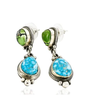 Certified Authentic Handmade Navajo .925 Sterling Silver Dangle Native American Earrings Natural Turquoise Gaspeite 27164 Certified Authentic Handmade Navajo .925 Sterling Silver Dangle Native American Earrings Natural Turquoise Gaspeite 27164