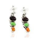 Handmade Navajo .925 Sterling Silver Dangle Earrings with Sugilite, Gaspeite and Spiny Oyster 27165-3