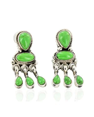 Certified Authentic Handmade Navajo .925 Sterling Silver Dangle Native American Earrings Natural Gaspeite 27166-4 Certified Authentic Handmade Navajo .925 Sterling Silver Dangle Native American Earrings Natural Gaspeite 27166-4