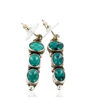 Certified Authentic Handmade Navajo .925 Sterling Silver Dangle Native American Earrings Natural Turquoise 27167-10