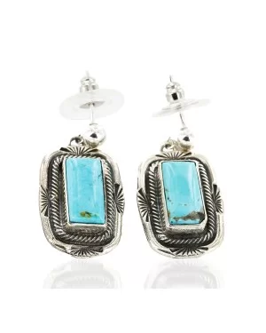 Certified Authentic Handmade Navajo .925 Sterling Silver Dangle Native American Earrings Natural Turquoise 27167-3