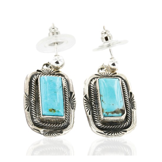Certified Authentic Handmade Navajo .925 Sterling Silver Dangle Native American Earrings Natural Turquoise 27167-3