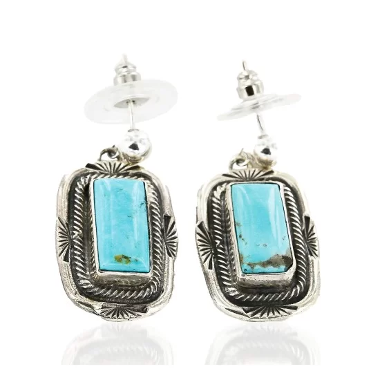 Certified Authentic Handmade Navajo .925 Sterling Silver Dangle Native American Earrings Natural Turquoise 27167-3 Certified Authentic Handmade Navajo .925 Sterling Silver Dangle Native American Earrings Natural Turquoise 27167-3