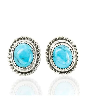 Certified Authentic Handmade Navajo .925 Sterling Silver Stud Native American Earrings Natural Turquoise 27167-6