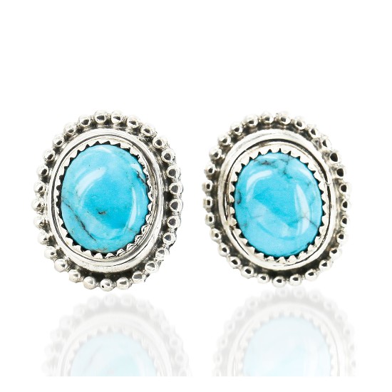Certified Authentic Handmade Navajo .925 Sterling Silver Stud Native American Earrings Natural Turquoise 27167-6