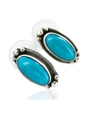 Certified Authentic Handmade Navajo .925 Sterling Silver Stud Native American Earrings Natural Turquoise 27168-2