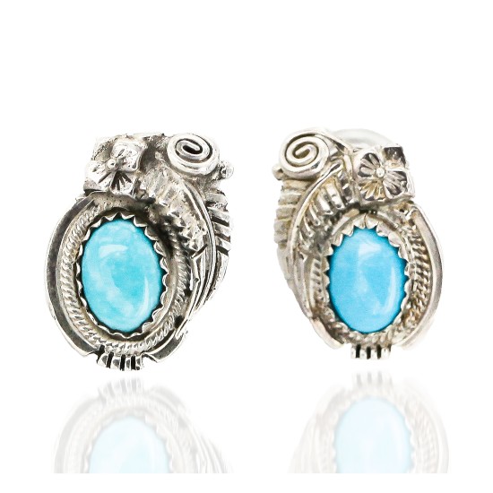 Certified Authentic Handmade Navajo .925 Sterling Silver Stud Native American Earrings Natural Turquoise 27169-1
