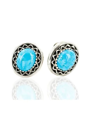 Certified Authentic Handmade Navajo .925 Sterling Silver Stud Native American Earrings Natural Turquoise 27169-2
